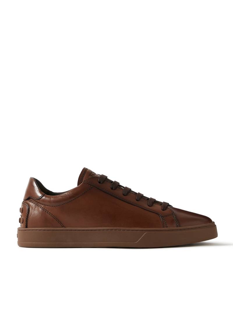 Tod's - Allacciata Cassetta Rubber-Trimmed Glossed-Leather Sneakers - Men - Brown - UK 8.5 von Tod's