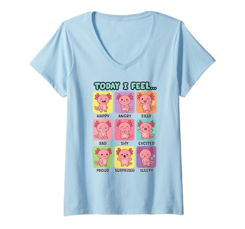 Damen Today I Feel Axolotl Kids Emotions T-Shirt mit V-Ausschnitt Damen Today I Feel Axolotl Kids Emotions T-Shirt mit V-Ausschnitt von Today I Feel Axolotl Wear