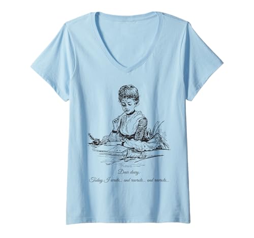 Damen Procrastinating Writer Autor Editor Funny Literary Women T-Shirt mit V-Ausschnitt von Today I wrote... and rewrote.. and rewrote Author