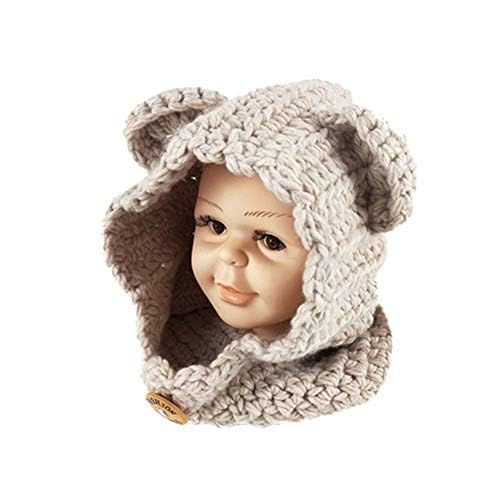 Todaytop Winter-warme Mütze Haube Schal-Kappen-Hut Earflap Bär gestrickte Wolleschal-Kappen-Hüte Strickmütze Wintermütze für Baby-Kinder Mädchen-Jungen,Beige von Todaytop