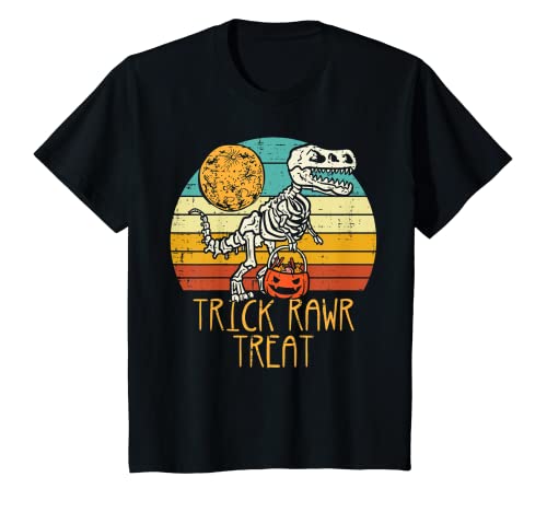 Kinder Trick Rawr Treat Skelett Dino Trex Kleinkind Jungen Halloween T-Shirt von Toddler Boy Halloween Shirts For Boys Kids