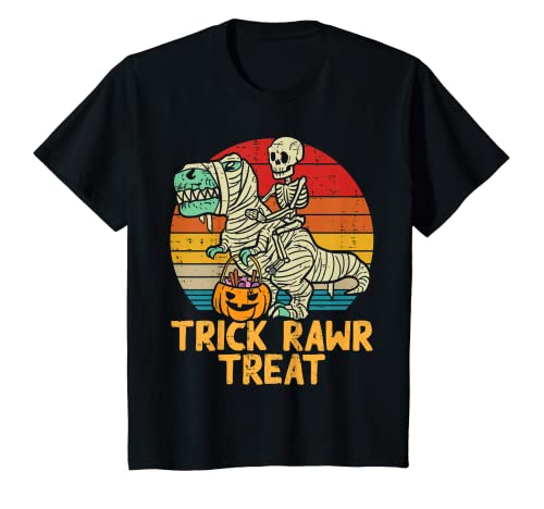 Kinder Trick Rawr Treat Skelett Trex Dino Kleinkind Jungen Halloween T-Shirt von Toddler Boy Halloween Shirts For Boys Kids