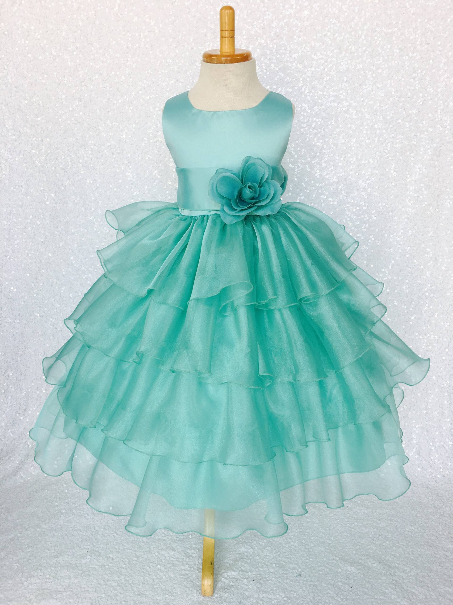 Aqua Blumenmädchen Kleid Organza Urlaub Party Kleid Gerüscht von ToddlersAndTulle