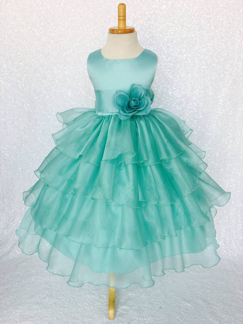 Aqua Blumenmädchen Kleid Organza Urlaub Party Kleid Gerüscht von ToddlersAndTulle