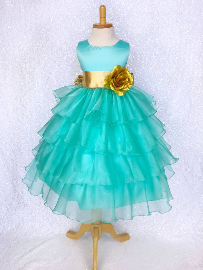 Aqua Rüschen Organza Blumenmädchen Kleid Geburtstags-Festzugs-Kleid von ToddlersAndTulle
