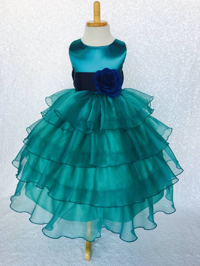 Blaugrün Blumenmädchen Kleid Organza, Satin Schärpe von ToddlersAndTulle