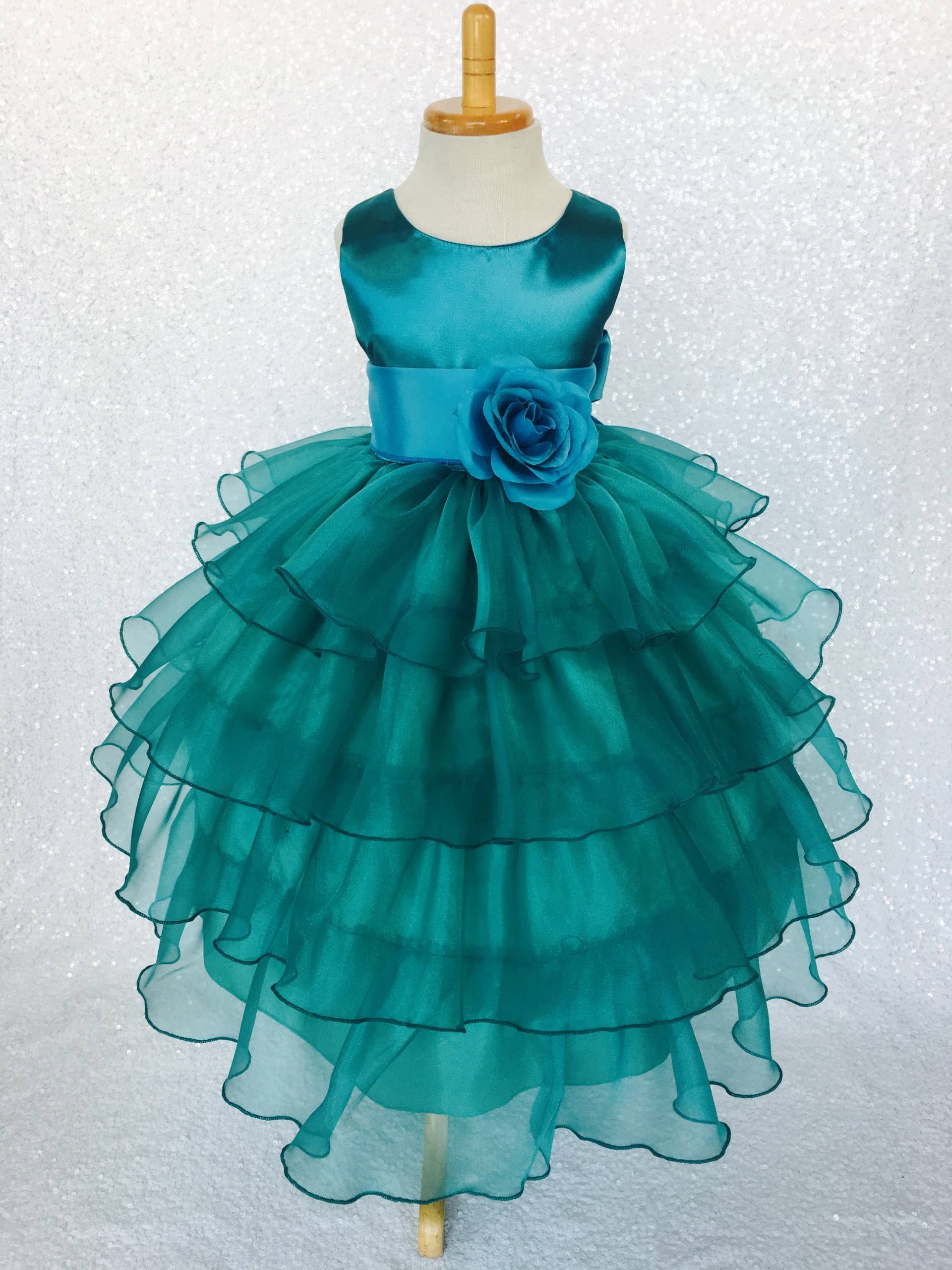 Blaugrün Blumenmädchen Kleid Organza Geburtstagskleid Mit Rüschen von ToddlersAndTulle