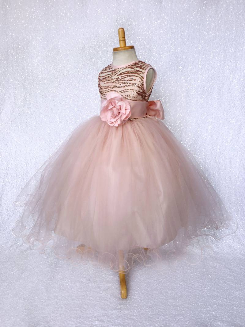Blush Rose Gold Glitzer Tüll Kleid Blumenmädchen, Geburtstag von ToddlersAndTulle