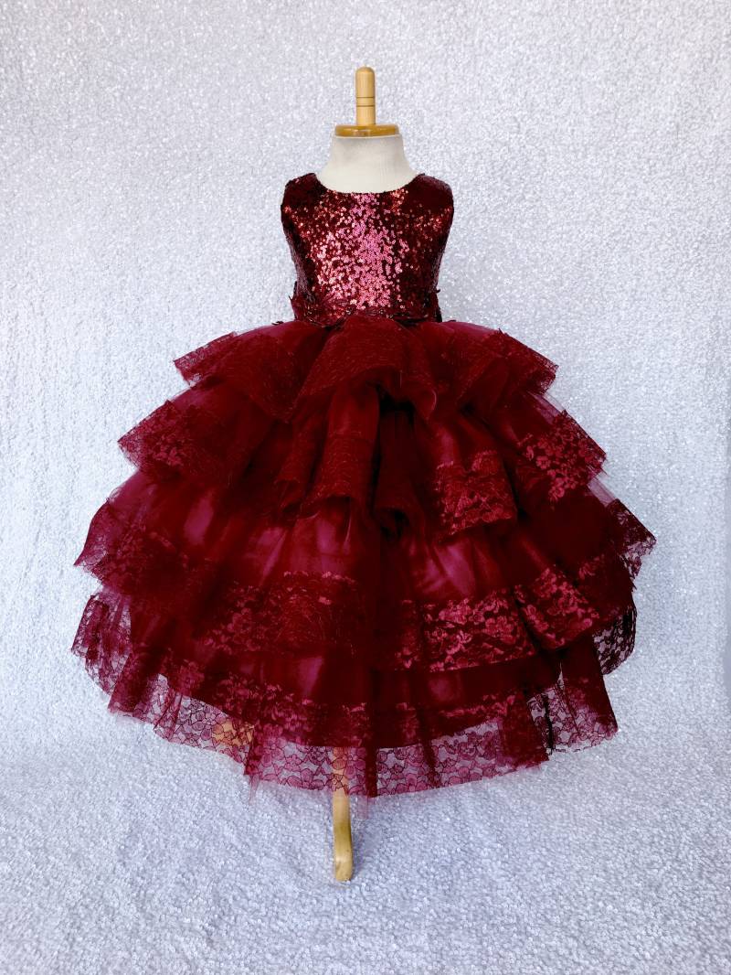 Burgund Pailletten Blumenmädchen Kleid Rüschen Tüll Spitze, Rustikale Hochzeit von ToddlersAndTulle