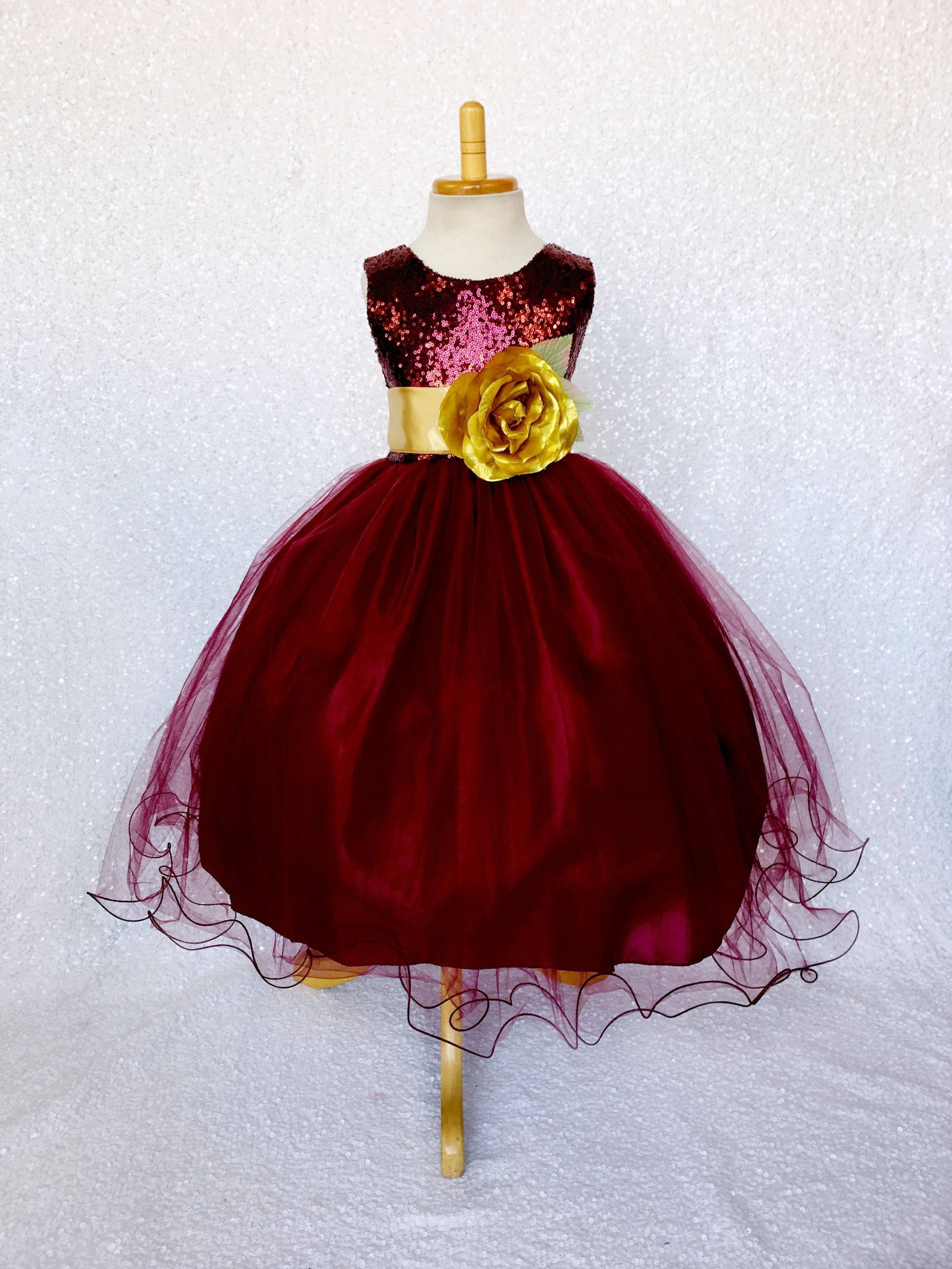 Burgund Pailletten-Tüll Blumenmädchen Kleid Ärmelloses Mini Party Kleid von ToddlersAndTulle