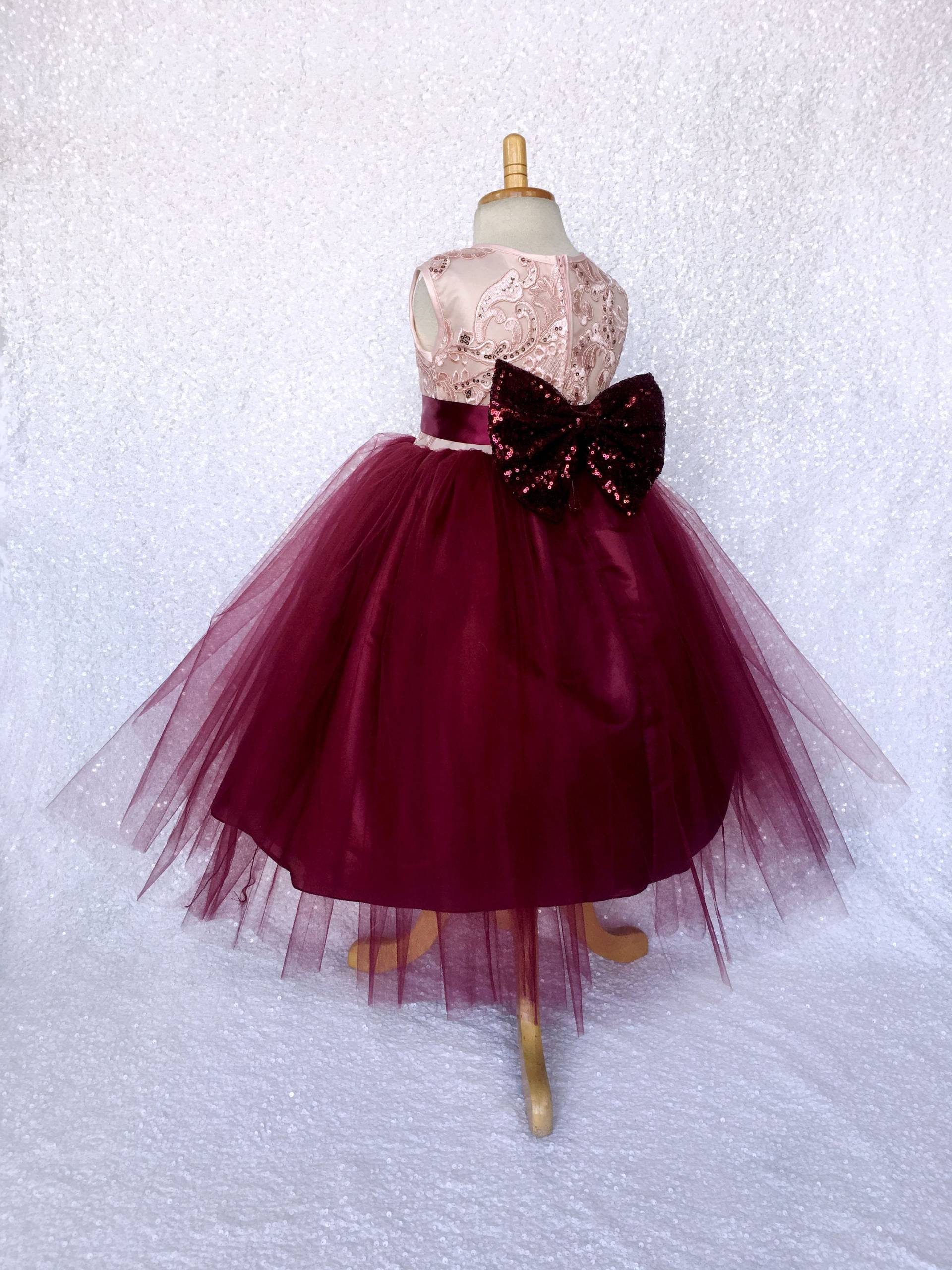 Burgund Tüll Kleid Rose Gold Pailletten Mieder, Abnehmbare Schleife von ToddlersAndTulle