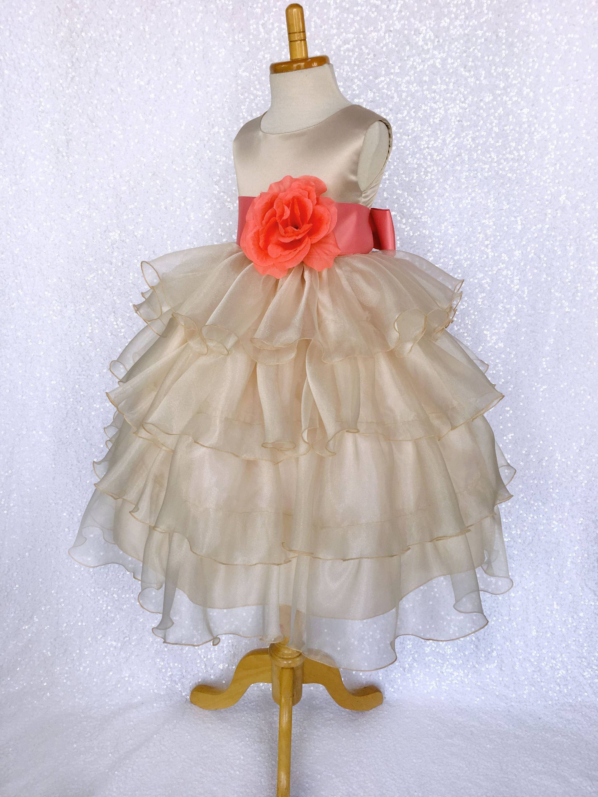 Champagner Rüschen Organza Blumenmädchen Kleid Hochzeit, Recital von ToddlersAndTulle