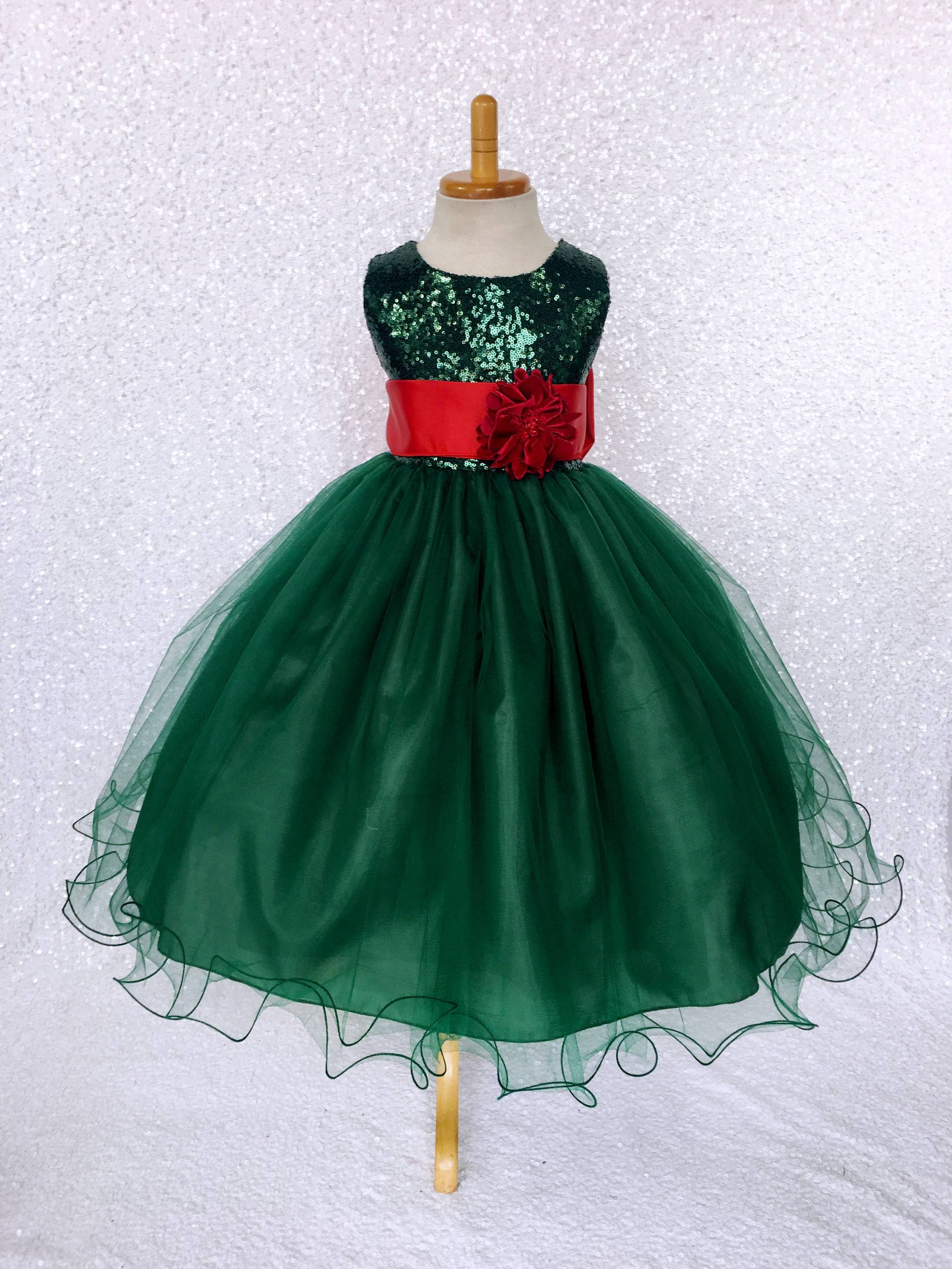 Jägergrün Pailletten Blumenmädchenkleid Weihnachtliches Tüllkleid von ToddlersAndTulle