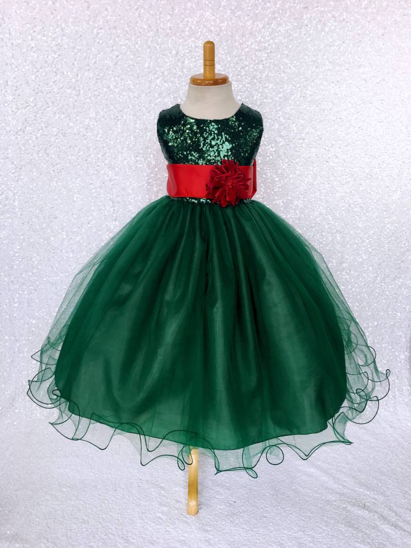 Jägergrün Pailletten Blumenmädchenkleid Weihnachtliches Tüllkleid von ToddlersAndTulle