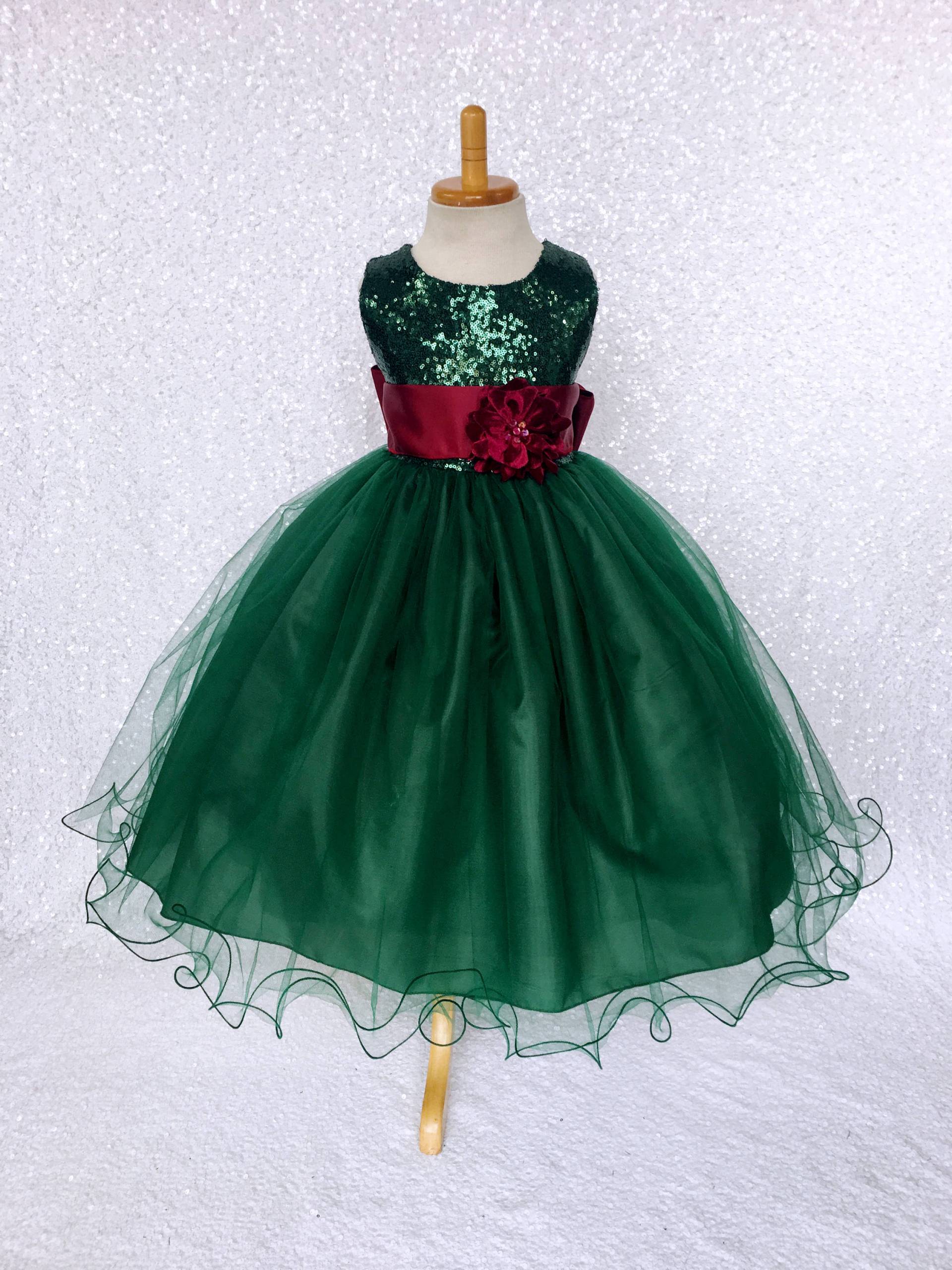 Jägergrün Pailletten-Tüll-Blumenmädchenkleid Urlaubspartykleid von ToddlersAndTulle