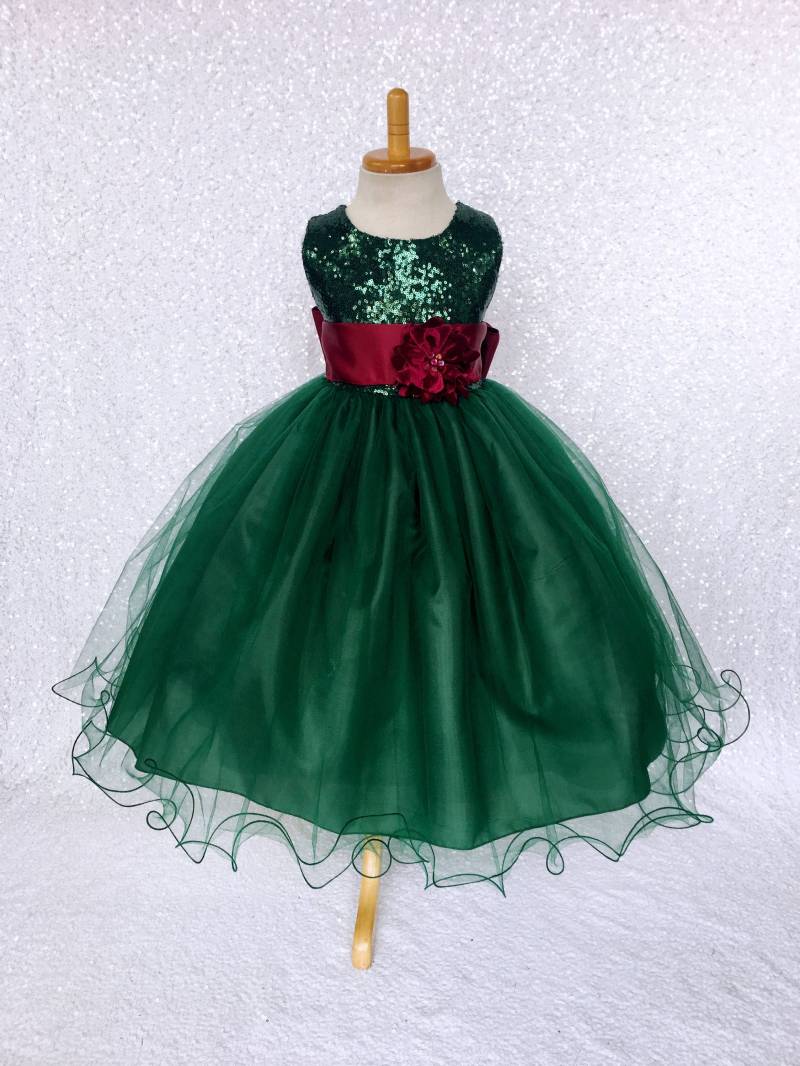 Jägergrün Pailletten-Tüll-Blumenmädchenkleid Urlaubspartykleid von ToddlersAndTulle
