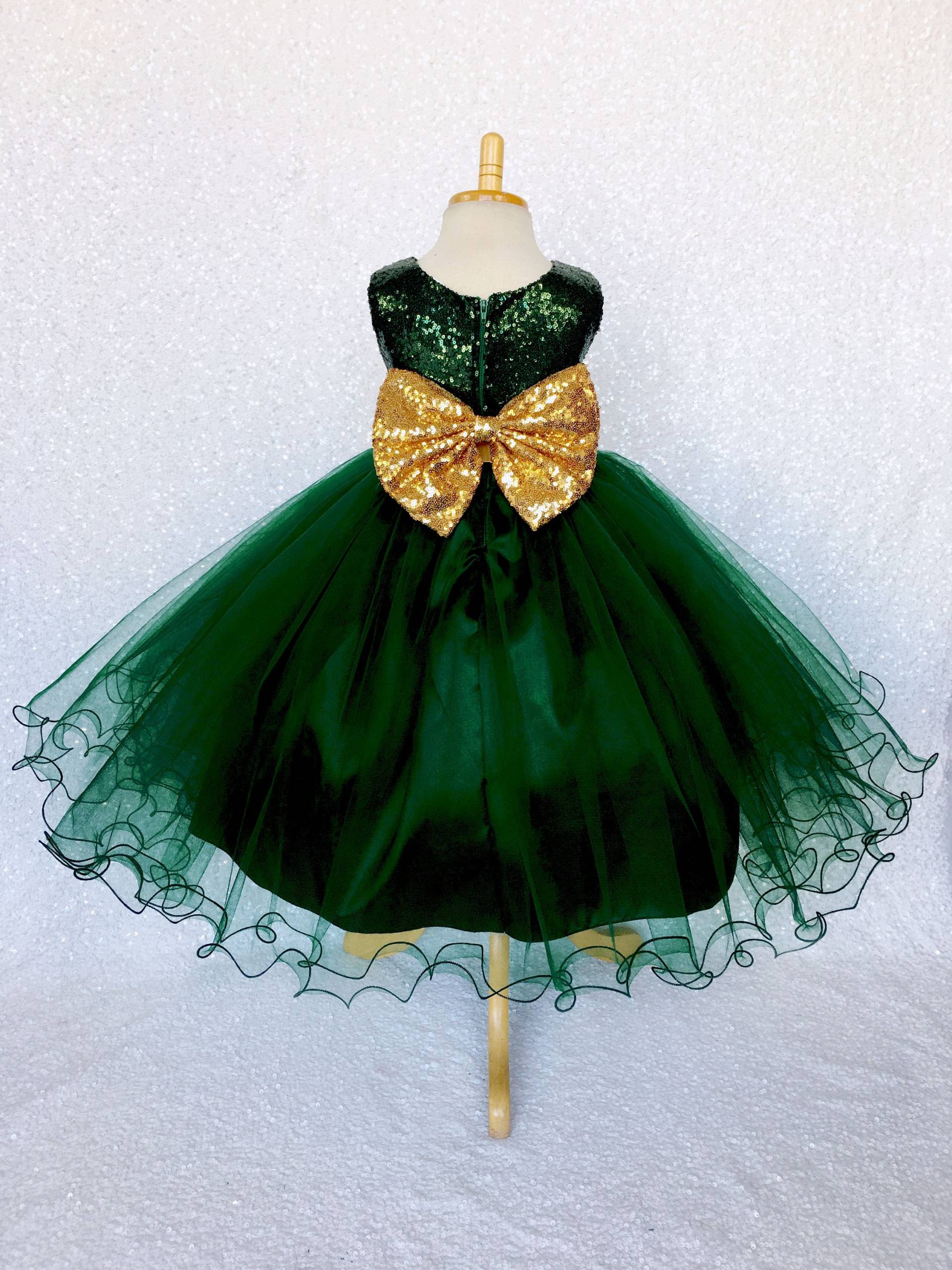 Jägergrün Pailletten-Tüll-Kleid Goldschleife Blumenmädchen von ToddlersAndTulle