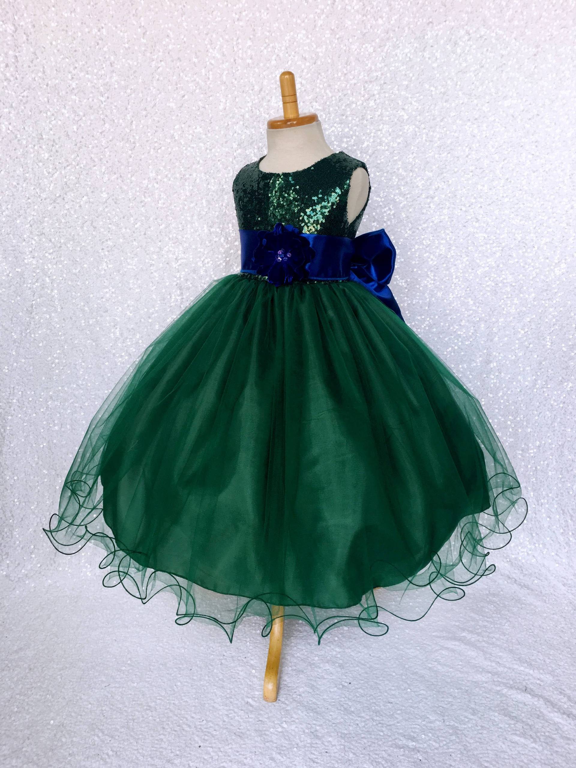Jägergrünes Pailletten-Tüll-Kleid Blumenmädchen-Chic Im Urlaub von ToddlersAndTulle