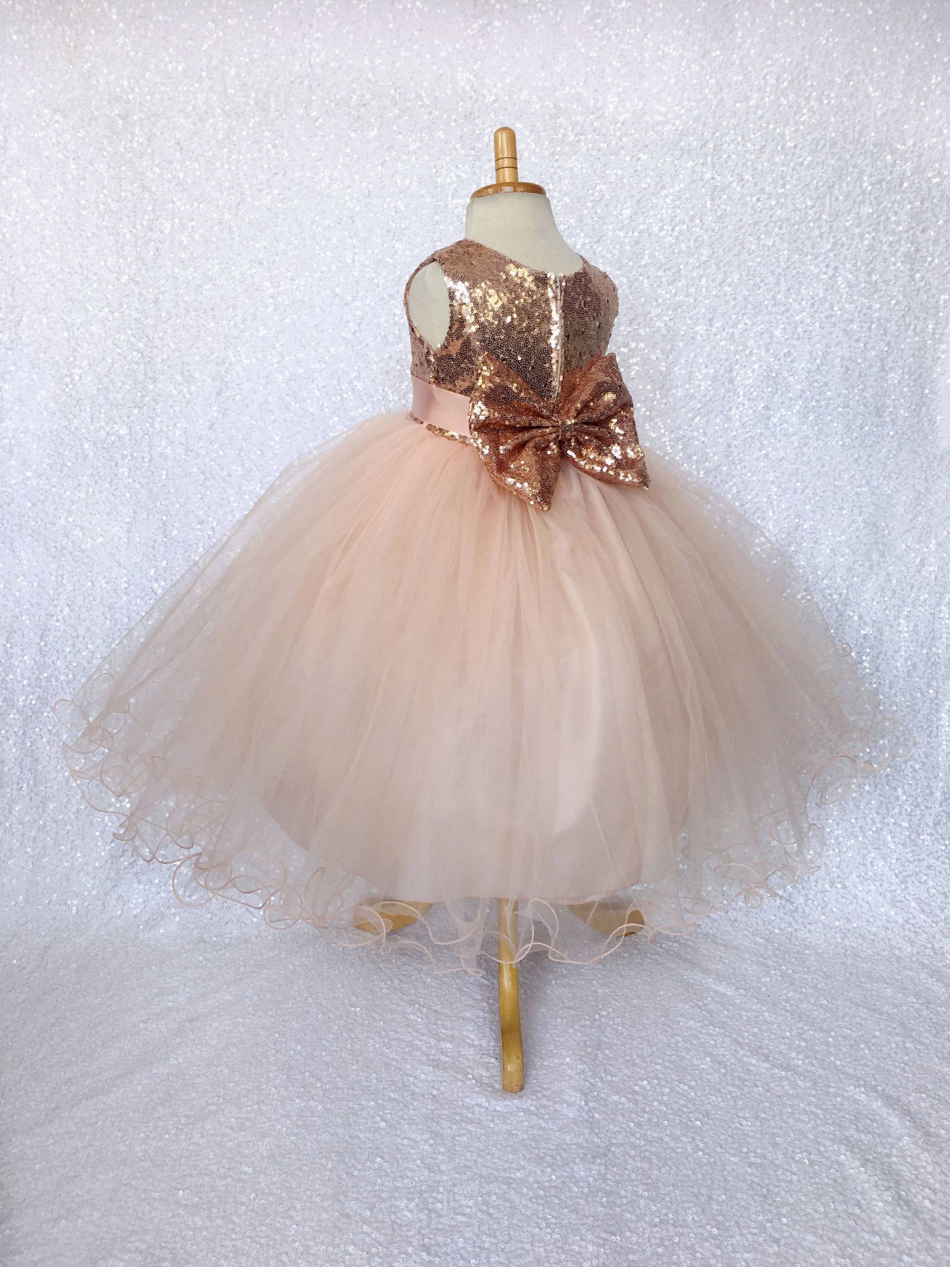 Rose Gold Pailletten-Tüll-Kleid Abnehmbare Schleife, Urlaub Hochzeit von ToddlersAndTulle
