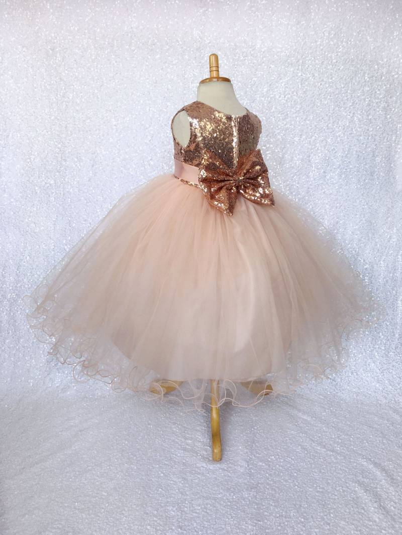 Rose Gold Pailletten-Tüll-Kleid Abnehmbare Schleife, Urlaub Hochzeit von ToddlersAndTulle