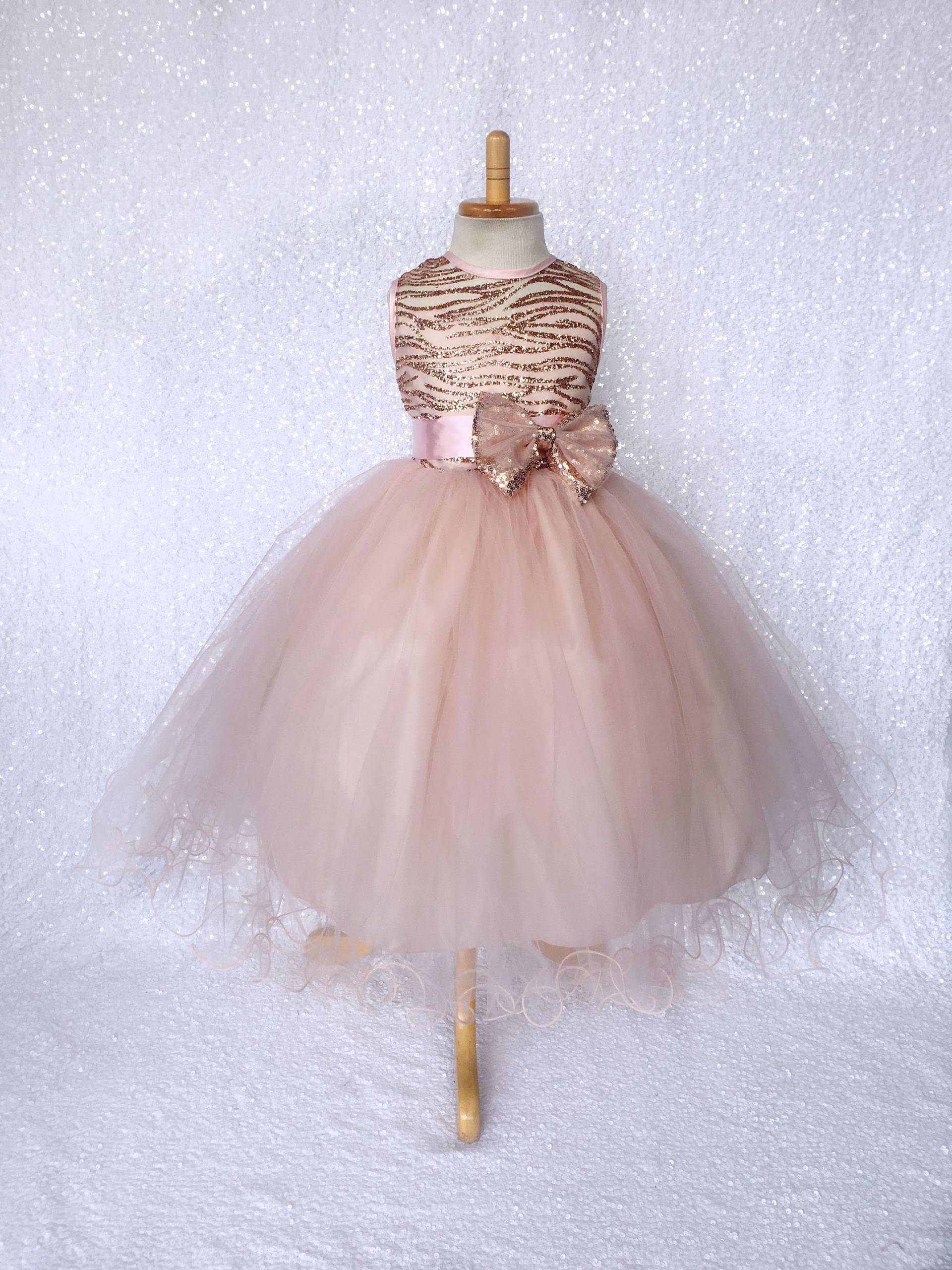 Rose Gold Pailletten-Tüll-Kleid Blush Satin Ribbon, Pageant Party von ToddlersAndTulle
