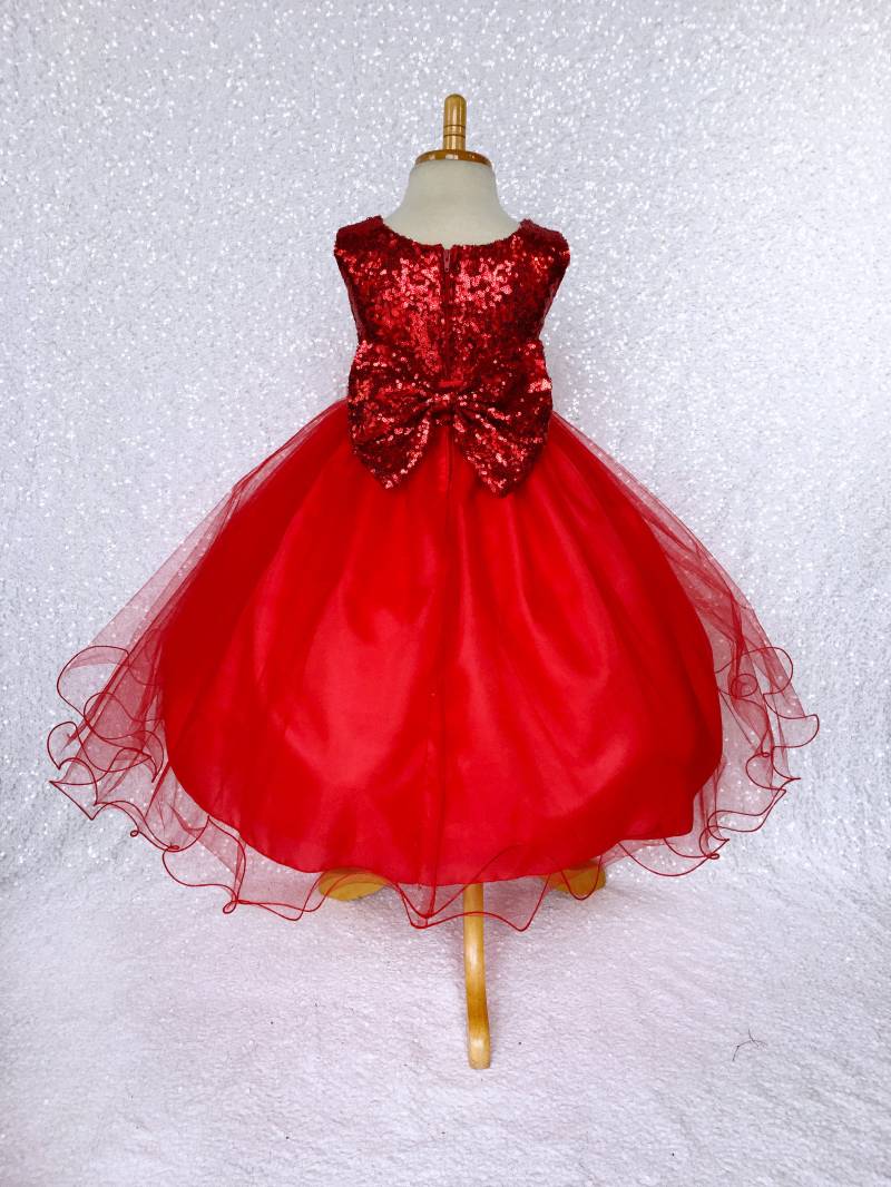 Rotes Pailletten-Tüll-Kleid Big Bow-Festzug-Mädchen-Kleid von ToddlersAndTulle