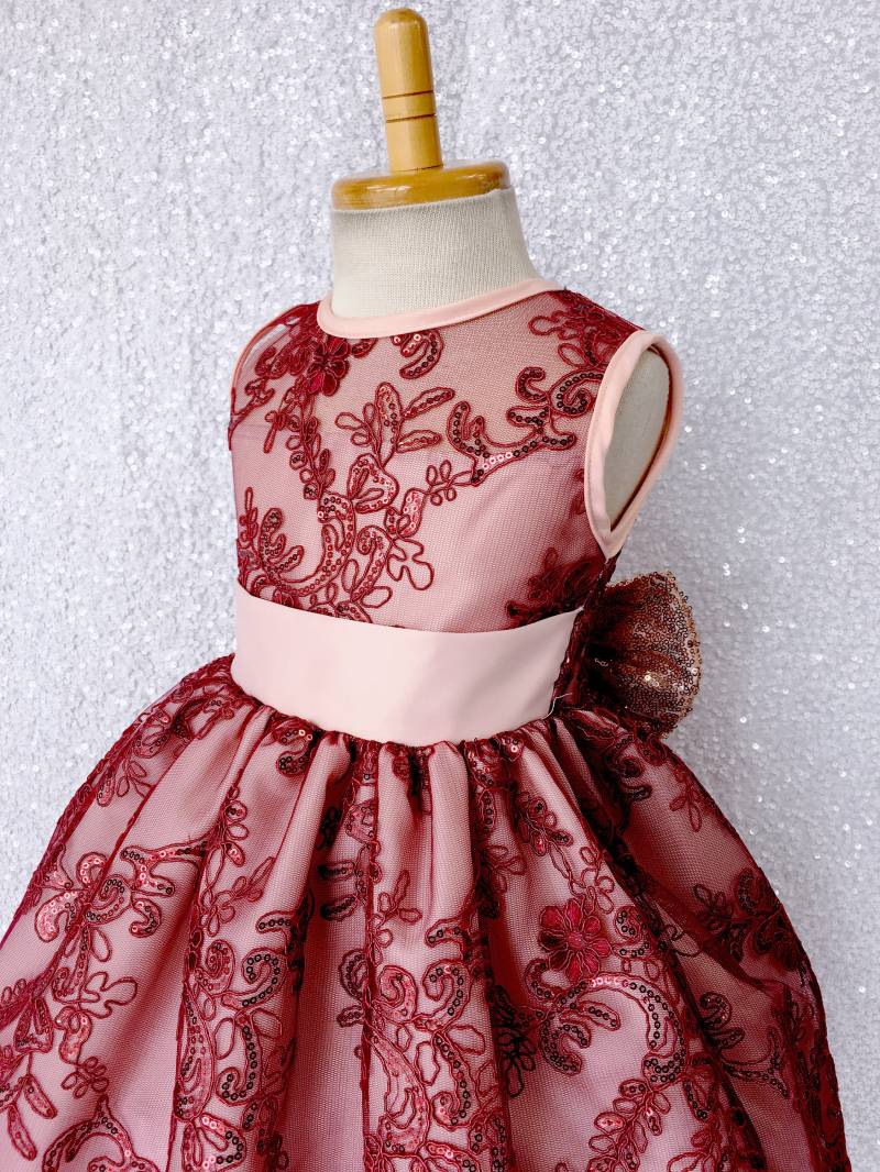 Rotes Blumenmädchen Kleid Netzstoff Bestickt, Rosegold Pailletten Schleife von ToddlersAndTulle