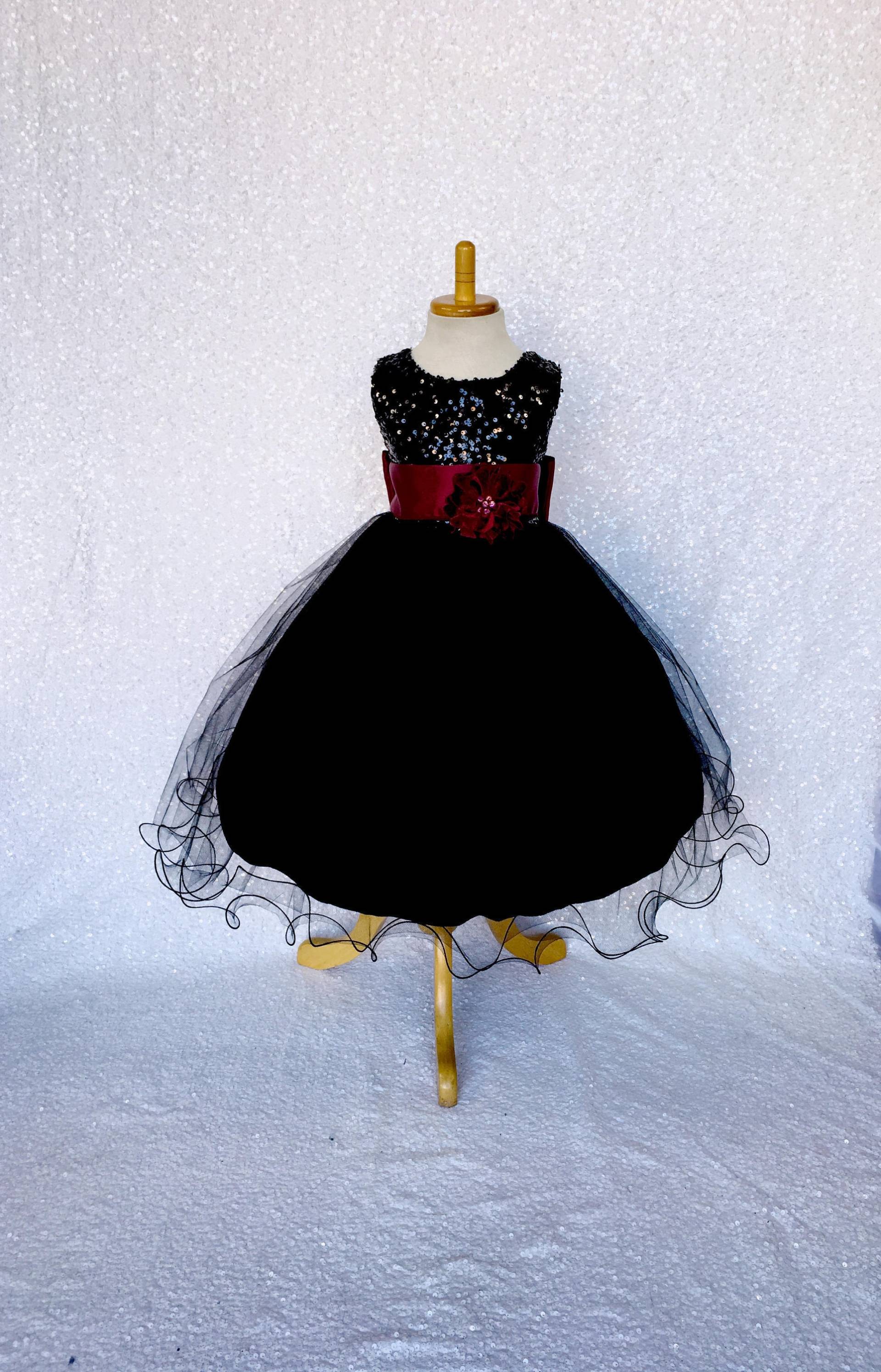 Schwarz Pailletten-Tüll Blumenmädchen Kleid Big Bow Urlaub Party von ToddlersAndTulle