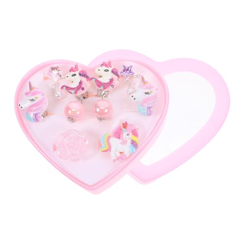 Toddmomy 1 Schachtel Ohrclips Einhorn Ohrringe mit Herz Geschenkbox Schmerzfrei ohne Ohrloch Leichte Bunte Clip Ohrschmuck für Mädchen für Geburtstag Party Alltag Bequem Ganztägig Tragbar von Toddmomy