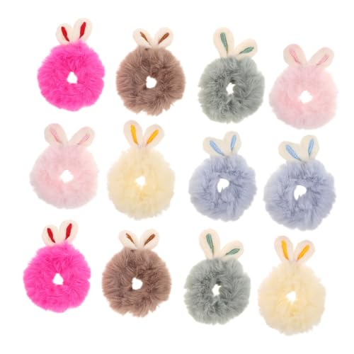 Toddmomy 12 Stück Teiliges Flauschige Haargummis mit Bunny Ohren Bunte Elastische Haarbänder für Kleinkinder Weiches Haarschonendes Material für Pferdeschwanz und Geflochtene Frisuren von Toddmomy