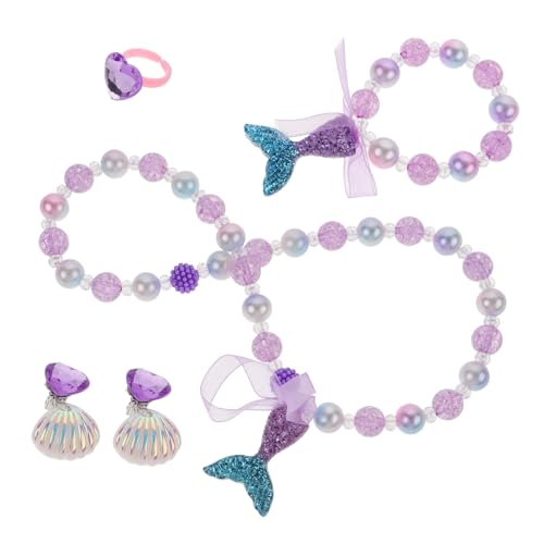 Toddmomy Meerjungfrauen Perlen Halskette Mit Armband Ring Ohrringen Für Mädchen Cartoon Schmuck Kinderschmuck Sommermode von Toddmomy