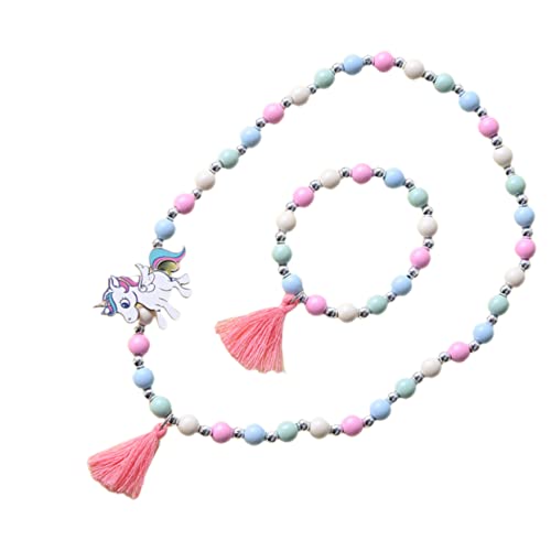 Toddmomy Holzperlen Halskette Einhorn Armband Junge Mädchen Schmuck Bunte Perlen Mädchen Schmuck Halskette Armband von Toddmomy