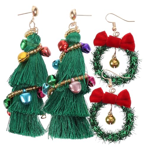 Toddmomy 2 Paare Weihnachtsohrringe Damen Dangle Christmas Earrings mit Weihnachtsbaum und Glocken Design Festlicher Ohrschmuck für Mädchen und Weihnachtsfeier Geschenkset Weihnachten von Toddmomy