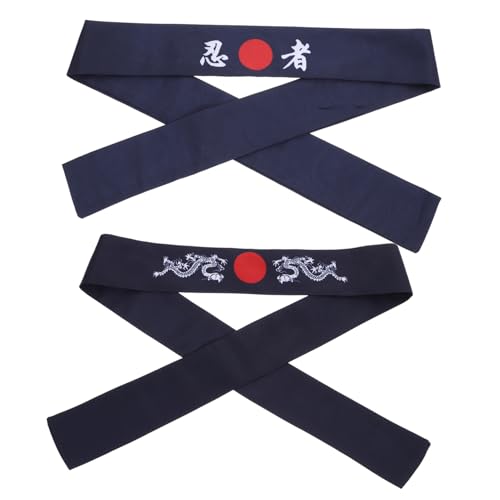 Toddmomy 2 Stück Japanisches Stirnband Set Teilig Atmungsaktives Sportstirnband mit Drachen und Ninja Schweißabsorbierend und Wiederverwendbar Geeignet für Karate Laufen Kochen und Cosplay von Toddmomy