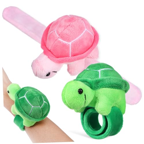 Toddmomy 2 Stück Kuschelige Schildkröten Slap Armbänder Weiche Baumwoll Snap Wrist Bands Gefüllte Plüscharmbänder für Party Freundschaft und Alltag Hautfreundlich und Einfach Anzulegen von Toddmomy