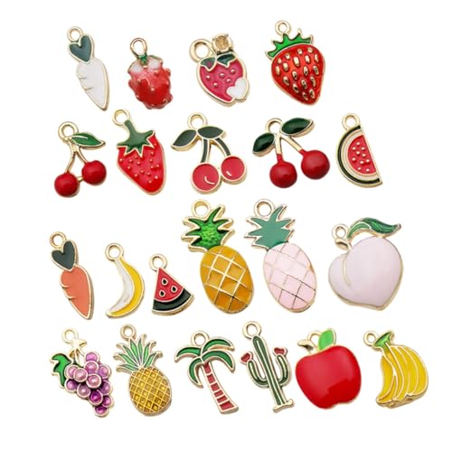 Toddmomy 21 Stück Teiliges Mini Frucht Anhänger aus Legierung Diy Schmuck Basteln mit Ananas Erdbeere Kirsche und Wassermelone für Armbänder und Schlüsselanhänger von Toddmomy