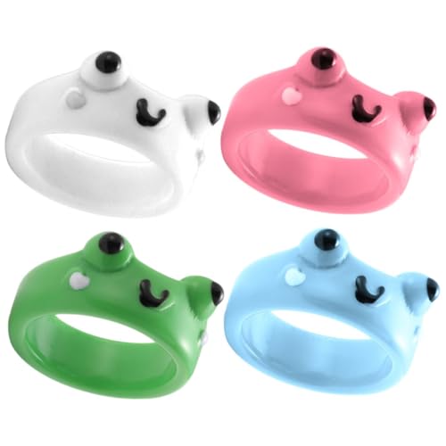Toddmomy 4 Stück Teiliges Resin Frosch Ringe Damen Süßer Finger Schmuck Bunte Cartoon Ringe Partyaccessoire Niedlich Verstellbar von Toddmomy