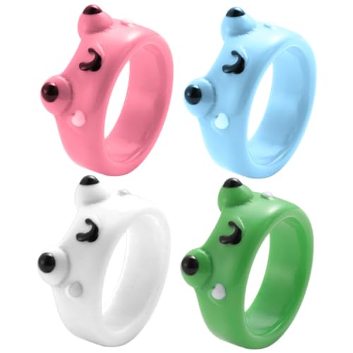 Toddmomy 4 Stück Teiliges Resin Froschringe Grün Blau Rosa Weiß Leichte Tierische Fingerringe für Frauen Party Schmuckstücke als Süße Geschenkidee und Alltagsschmuck von Toddmomy