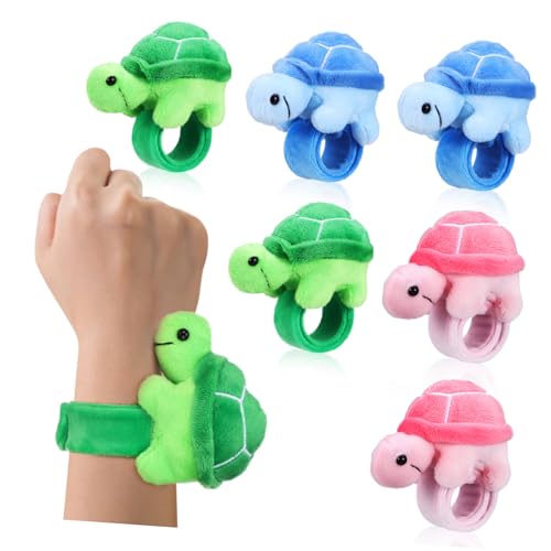 Toddmomy 6 Stück Teiliges Plüsch Schildkröten Slap Armbänder für Weiche Tierische Dekoration Bunte Kuschelarmbänder mit Klappmechanismus als Partygeschenk und Kindergeburtstags Mitgebsel von Toddmomy