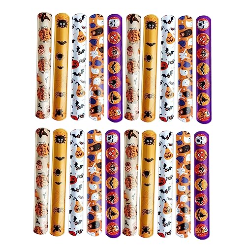 Toddmomy 96 Stück Teiliges Halloween Slap Armband für Farbenfrohe Schädel und Kürbis Designs Weiche Textur Sicheres Klatscharmband mit Glatten Kanten für Halloween Partys Zufällige Farbe von Toddmomy