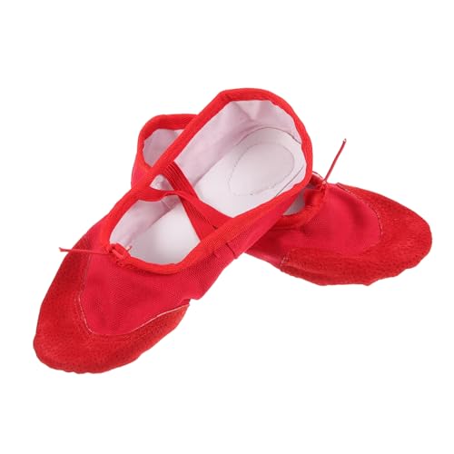 Toddmomy Ballettschuhe Flexible Sohle rutschfest Elastisches Band Tanzschläppchen für Mädchen und Erwachsene Rot Geeignet für Yoga Ballett Jazz und Gesellschaftstanz von Toddmomy