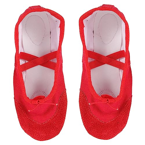 Toddmomy Ballettschuhe aus Glänzendem PU mit Elastischem Band rutschfeste Tanzschläppchen für Yoga Ballett und Flexible Gymnastikschuhe für Mädchen und Erwachsene Rot von Toddmomy