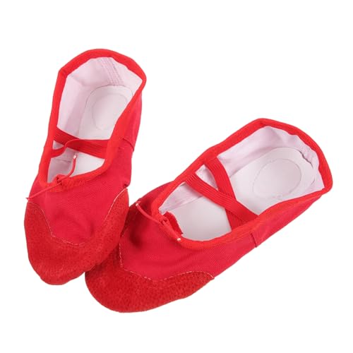 Toddmomy Ballettschuhe mit Elastischem Band rutschfest PU Ballettschläppchen Gymnastikschuhe für Mädchen und Erwachsene Rot Geeignet für Yoga und Tanz von Toddmomy