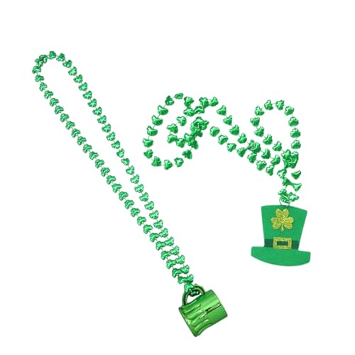 Toddmomy Grüne Halskette mit Perlen für Patrick's Day Teiliges Set mit Hut und Becheranhängern für Partys und Feierlichkeiten von Toddmomy