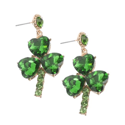 Toddmomy Grüne Kleeblatt Ohrringe mit Herz Strasssteinen Ohrhänger für Damen Patty Day Schmuck Einzigartiges Design für Irische Feiertage und Party Accessoires von Toddmomy