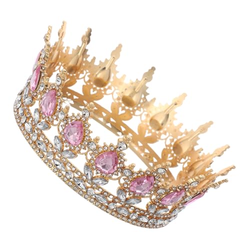 Toddmomy Vintage Königin Tiara für Damen Haaraccessoires für Geburtstagsfeiern und Abschlussbälle Goldene und Pinke Strasssteine Leicht und Langlebig von Toddmomy