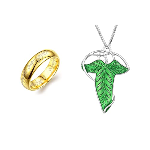 The One Ring to Rule Them All For Men & Women, Lotr Ring Herr der Ringe, elegante elfengrüne Baumblätter, Emaille, Brosche, Anhänger, Halskette, Hobbit, Edelstahlringe der Macht, Cosplay-Schmuck The One Ring to Rule Them All For Men & Women, Lotr Ring Herr der Ringe, elegante elfengrüne Baumblätter, Emaille, Brosche, Anhänger, Halskette, Hobbit, Edelstahlringe der Macht, Cosplay-Schmuck von Todenb