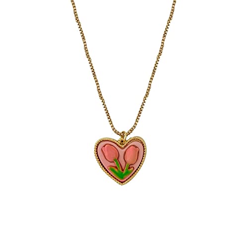 Todenb Tulpenblumen-Halskette, Lilien-Blumen-Anhänger für Frauen, herzförmiger Anhänger mit 18 Karat Gold, Kastenkette, Geschenk für Muttertag (Blume) von Todenb