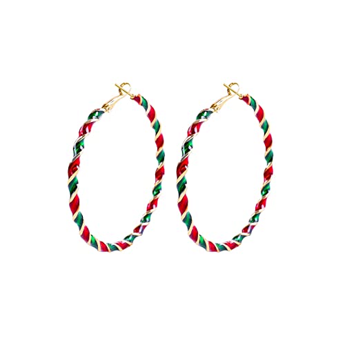 Weihnachtsbaum-Ohrstecker und Creolen – Acryl-Tropfen-Schmuck mit goldenem Stern, grünem Baum, Weihnachtsmütze, niedlichem Alpaka – Festival-Party-Dekoration, Medium, Acryl, Strass von Todenb