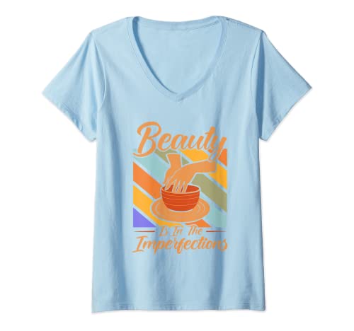 Damen Töpfern Die Schönheit liegt in der Unvollkommenheit Keramik T-Shirt mit V-Ausschnitt von Töpfern Keramiker Geschenk Zubehör